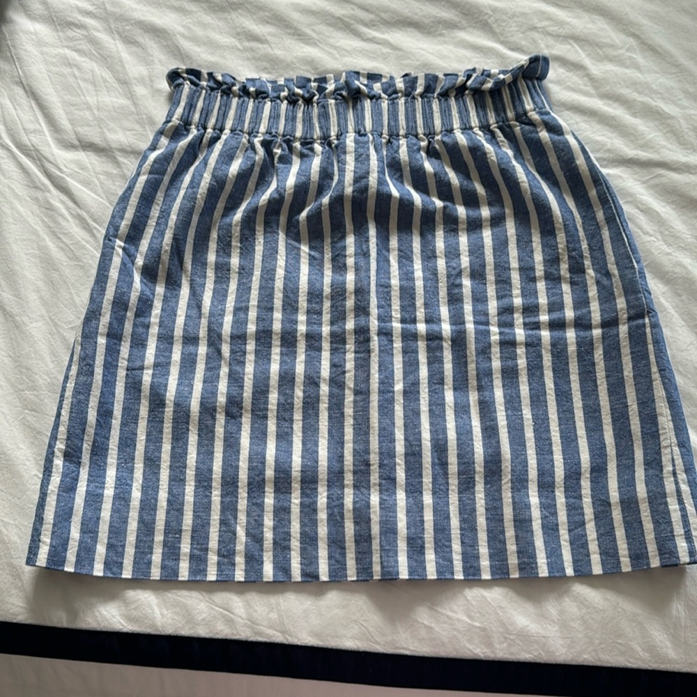 Jcrew blue and white striped linen mini skirt